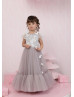 Gray Tulle Butterfly Long Flower Girl Dress